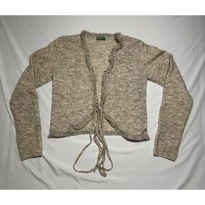 United Colors of Benetton Beige Tie-Front Cropped Cardigan Ruffle Trim Size‎ S